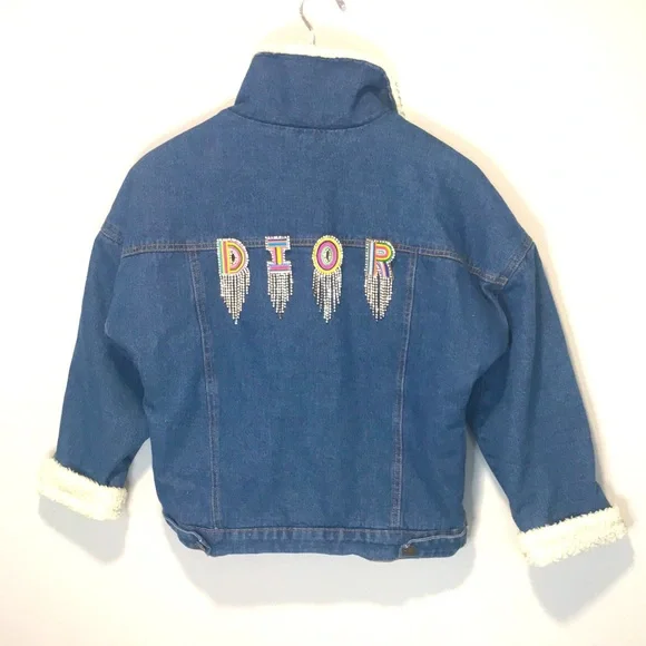 Rare DIOR Stitch & Rhinestone Fleece Denim Jacket - Picture 2 of 10